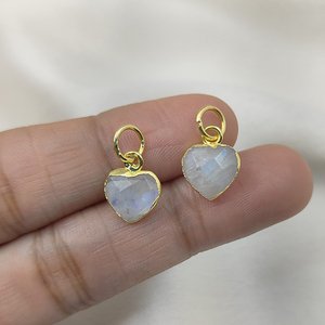 Pendentif en argent sterling 925 avec pierre de lune arc-en-ciel en forme de cœur facetté - Pierre précieuse en forme de cœur pour la fabrication de bijoux DIY - Product Image 6