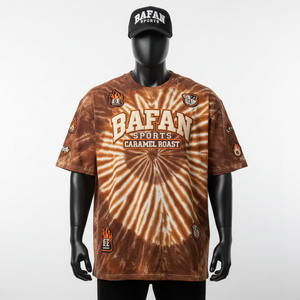 Camiseta de Hombre 100% Algodón, Camiseta con Lavado Ácido, Algodón Premium de Peso Pesado, Sensación Suave, Tinte Marrón, Parche de Bordado Personalizado con Logotipo - Product Image 6