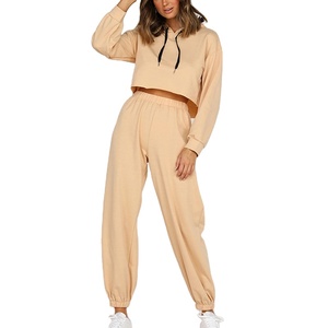 Conjuntos de mujer informales personalizados chándal sólido conjunto de dos piezas deportivo de alta calidad para mujer sudaderas pulóver sudaderas con capucha traje 2025 - Product Image 1