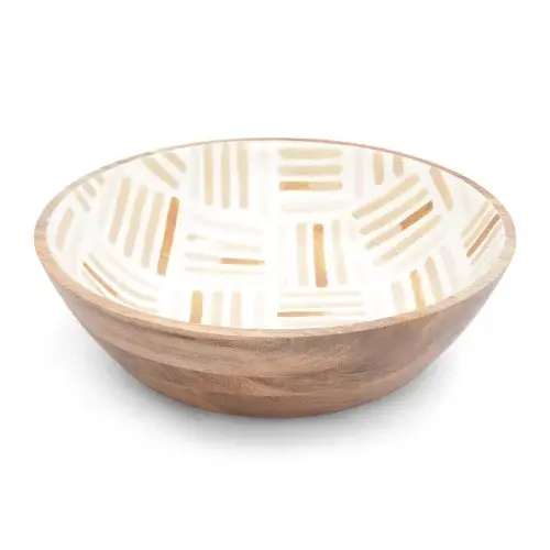 Enamelware mangkuk saji kayu akasia produsen desain baru buatan tangan mangkuk saji Salad kayu grosir eksportir