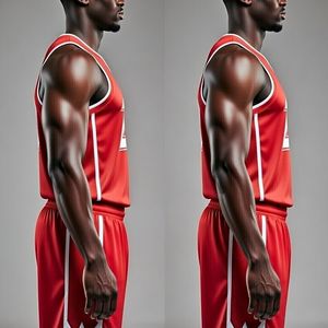 Uniforme de basketball personnalisé OEM/ODM avec logo imprimé, respirant, anti-UV, anti-bactérien, en tissu mesh 100% polyester, coupe athlétique courte - Product Image 4