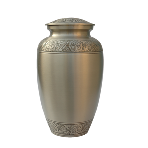 Urna de cremación marrón de estilo americano más vendida con banda grabada Ataúd de metal funerario de nuevo diseño para cenizas conmemorativas - Product Image 6