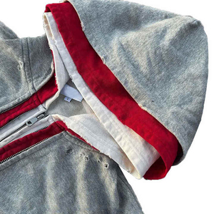 Service OEM, sweats à capuche personnalisés de haute qualité, couleur personnalisée, 3 fermetures éclair, fabricants de sweats à capuche en coton lourd, lavage à l'acide, triple couche - Product Image 6