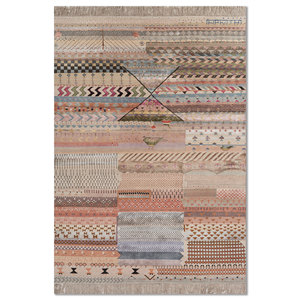 Tapis en laine et soie de bambou noués à la main Freedom Manchaha Ivory, 10 mm, design patchwork rectangulaire pour la maison, le salon - Product Image 1