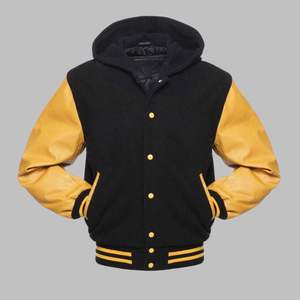 2025 chaqueta Varsity personalizada para hombre con capucha transpirable ropa de invierno Letterman oro genuino cuero de vaca mangas nuevo al por mayor - Product Image 1
