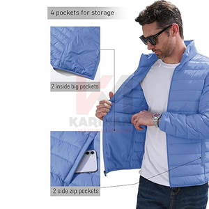Chaqueta acolchada con aislamiento empacable para hombre, abrigo ligero a prueba de viento repelente al agua, cremallera completa, cuello levantado, bolsillos laterales, fábrica - Product Image 5