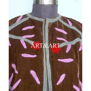 Chaqueta Corta de Mujer, Bordada a Mano, Estilo Bohemio, Floral, de Terciopelo, Acolchada, Ecológica, con Forro de Algodón, Hecha a Mano - Product Image 3
