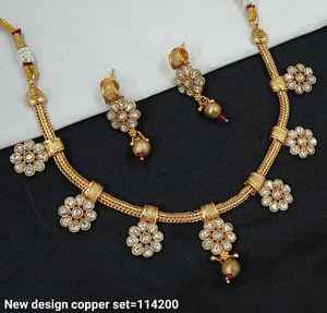 INDIAN TRADITIONAL and FASHIONABLE COPPER <b>JEWELLERY</b> BRIDAL WEDDING <b>JEWELLERY</b> <b>SET</b> for WOMEN EARRINGS and NECKLACE <b>SET</b> - Product Image 2