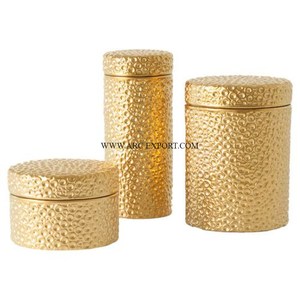 Set of 3 Different Sizes Metal Hammered Kitchen Tin Pots Premium Quality Round Shape Metal Brass Kitchen Food Container for <b>Sale</b> - Product Image 1