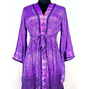 Recycled Vintage Silk Sari <b>Robe</b> Boho House Kimono Dressing Gown <b>Beach</b> Coverup Bridesmaid Anniversary Gift Purple - Product Image 2