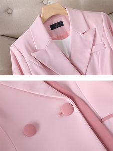 Blazer de bureau à double boutonnage rose blanc pour femmes pour l'automne et l'hiver - Product Image 4