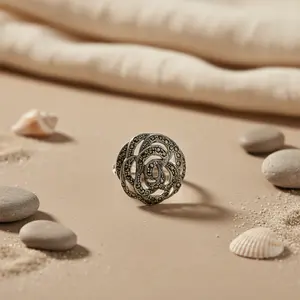 Anillo de Plata 925 con Flor de Marcasita para Mujer, Chapado en Oro con Incrustaciones de Piedras Preciosas Naturales, Excelente Regalo de Joyería - Product Image 3