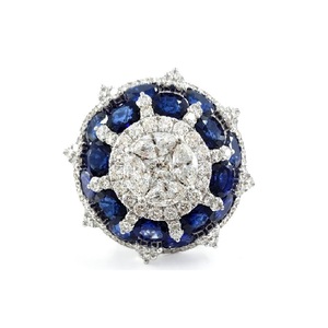 Surtidor de Hong Kong Joyería Gran oferta Platino de alta calidad Oro blanco Diamante real Anillo de racimo de zafiro azul real para dama - Product Image 1