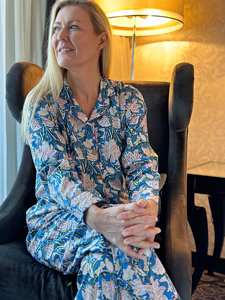 Elegante Pijama de algodón puro conjunto de mujer bloque de mano impreso Pavo Real pájaro patrón Floral blanco verde verano ropa de dormir traje - Product Image 2