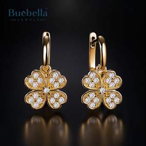 Boucles d'oreilles faites à la main en argent sterling 925 or 18 carats trèfle à quatre feuilles glacé boucles d'oreilles pour hommes bijoux Hip Hop - Product Image 2