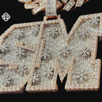 Pendentif Lettre Personnalisée en Argent 925 Plaqué Or, Moissanite Givrée Effet Goutte d'Eau, Bijoux Hip Hop Bling Baguette pour Homme
