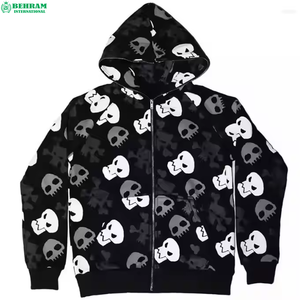 Sudadera con capucha de algodón y felpa francesa de alta calidad con diseño de pedrería personalizado y cremallera completa para uso casual, estilo urbano. - Product Image 5