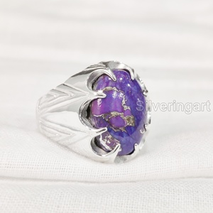 Anillo de exportación para hombre, piedra preciosa turquesa de cobre púrpura Natural, anillo de piedra natal de diciembre, joyería fina árabe, anillo de Plata de Ley 925 - Product Image 2