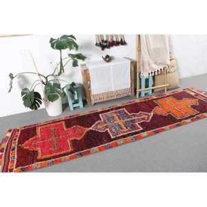2.8x10.4 ft Turkish <b>Runner</b> Rug, Vintage <b>Red</b> Plants & trees Rug - Product Image 4