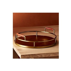 Wooden Serving Tray for Hotels and Restaurant Natural Color Wooden Coffee Tray With Gold Handle Wood Serving Tray - Product Image 6