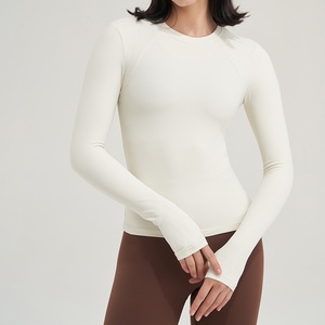 Camiseta de Yoga de manga larga personalizada para mujer, camisetas de cuello exfoliante de compresión antibacterianas transpirables de secado rápido - Product Image 3