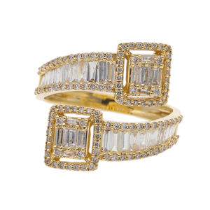 14K oro 1.30CTW elegante doble cuadrado Halo declaración anillo moderno fino moda joyería Baguette diamante envoltura incluye joyería - Product Image 1