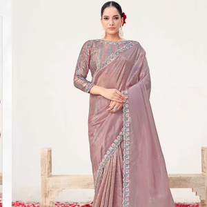 ผ้าส่าหรีผ้าไหมเนื้อนุ่มดีไซเนอร์แบบดั้งเดิมงานแต่งงานงานปาร์ตี้แฟนซีสวยสไตล์ปากีสถาน - Product Image 1