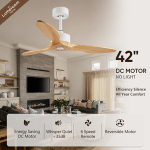 42 Inch 3 Blade Solid Wood <b>Ceiling</b> <b>Fan</b> No Light with <b>Remote</b> <b>Control</b> DC Motor for Bedroom Living Room - Product Image 1