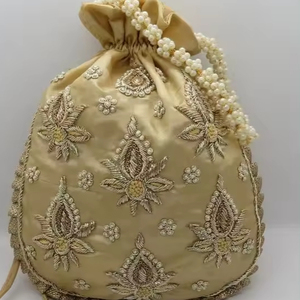 2024 élégant lourd soie Potli sacs de soirée Dabka broderie cristal perles de verre perles beau seau motif pour la fête - Product Image 1