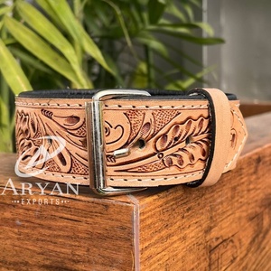 2025 nouveau collier de chien en cuir usiné à la main rembourré respirant de haute qualité réglable Durable colliers pour animaux de compagnie en peau de vache robustes - Product Image 1