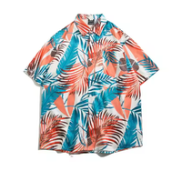 Chemise homme personnalisée à manches longues col en V en tissu Oxford, imprimé hawaïen plage d'été, motif palmiers, respirante, séchage rapide, coupe classique