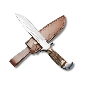 Handmade carbon steel bowie knife with rose wood handle and fine leather sheath outdoor knife wholesale knife with custom logo