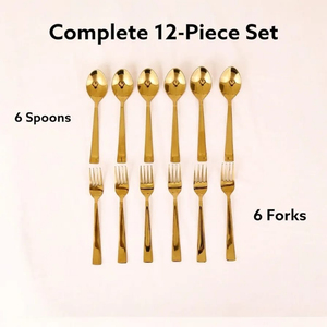 ชุดช้อนส้อมรับประทานอาหาร100% เกรดอาหารปลอดสารพิษป้องกันสนิมช้อนทอง PVD 6ชิ้น - Product Image 5