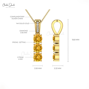 Authentique 14K Bijoux En Or Véritable Mignon Délicat Charme Pendentif Collier Jaune Citrine Câble Chaîne En Gros Cadeau D'anniversaire - Product Image 3