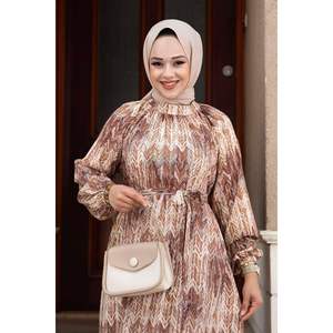Removable <b>Belted</b> Hijab Dress <b>Tan</b> - Product Image 3
