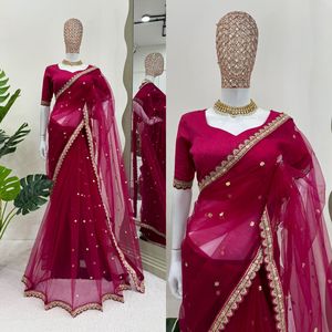 Nouveau saree en georgette moderne de haute qualité avec broderie séquencée comprenant un chemisier-belle tenue de fête - Product Image 6