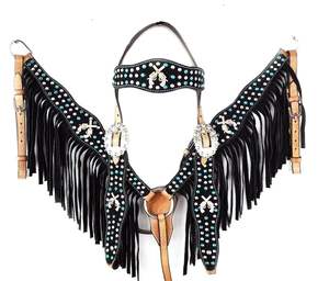 Vente en gros Premium Quality Nouveau Design Cuir Cheval Western Headstall avec cuirasse avec frange en daim à un prix abordable - Product Image 1