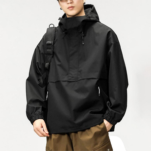 2025 nouveau Design personnalisé demi-fermeture éclair pull à capuche veste couleur unie pull à capuche extérieur coupe-vent veste pour hommes - Product Image 3