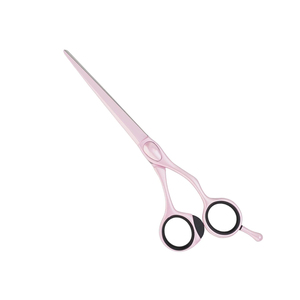 Tijeras de peluquero de la mejor calidad, tijeras de corte de pelo de acero inoxidable recubiertas de Color rosa con reposapiés ajustable - Product Image 1
