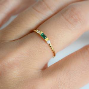 Bague en argent sterling 925 faite à la main fournisseur de bijoux fins en gros vert baguette taille émeraude et pierre précieuse Cz ronde plaquée or - Product Image 4
