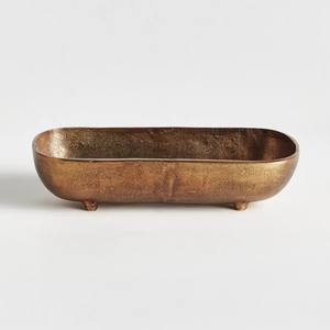 Bol décoratif en aluminium coulé fini laiton antique Long plateau étroit pièce maîtresse décor de Table accent de maison moderne - Product Image 2