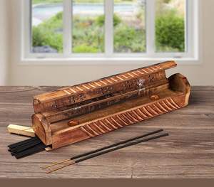 Wooden Coffin <b>Incense</b> Stick <b>Cone</b> <b>Burner</b> Holder Stand with Storage Compartment Ash Catcher Hand Carved <b>Incense</b> Stick Stand - Product Image 2