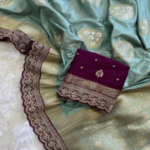 Sari en soie Dola VASTRA COTTAGE avec double tissage Zari, bordure brodée en cordon, séquence Zari, pallu Zari avec blouse non cousue - Product Image 2