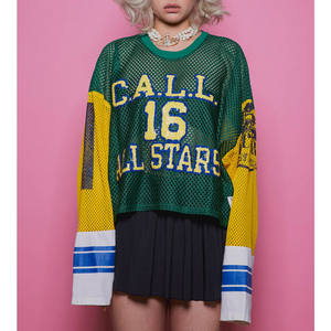 Camiseta de manga larga de malla de algodón con estampado personalizado, camiseta de fútbol americano de malla para mujer, fabricante OEM - Product Image 6