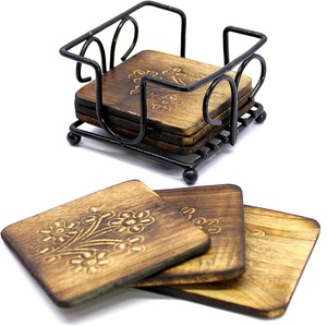 MS Design – ensemble d'ustensiles de cuisine, ensemble de 6 sous-verres en bois avec support pour la cuisine, thé, tasse à café, sous-verre décoratif de Table - Product Image 5