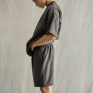 Acid Wash Baggy Tee Shirt Shorts Set Hommes D'été Vintage Wash Ras Du Cou Tee Stone Wash Shorts Deux Pièces Ensembles Hommes - Product Image 4