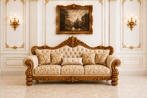 Juego de Sofás de Madera Tallada a Mano Estilo Gran Palacio, Compra Muebles de Sala de Estar Color Marrón con Tapicería Acolchada, Sofá Premium con Mesa de Centro - Product Image 2