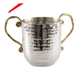 Decantador de vidrio martillado con acabado antiguo de diseño vintage 2024 con dos asas de metal de flores - Product Image 6