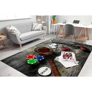 Casino Themed Printed <b>Rug</b>: Modern, Non Slip, Poker Room Decor,Luxury Velvet <b>Rug</b> - Product Image 1