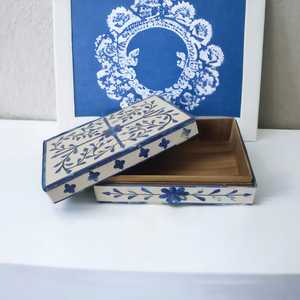 กรอบรูปไม้คลาสสิกกล่องเคลือบสีฟ้าสีขาวขายส่งไม้มะม่วงของขวัญวันหยุดของตกแต่งบ้านงานฝีมือสไตล์ศิลปะ - Product Image 6